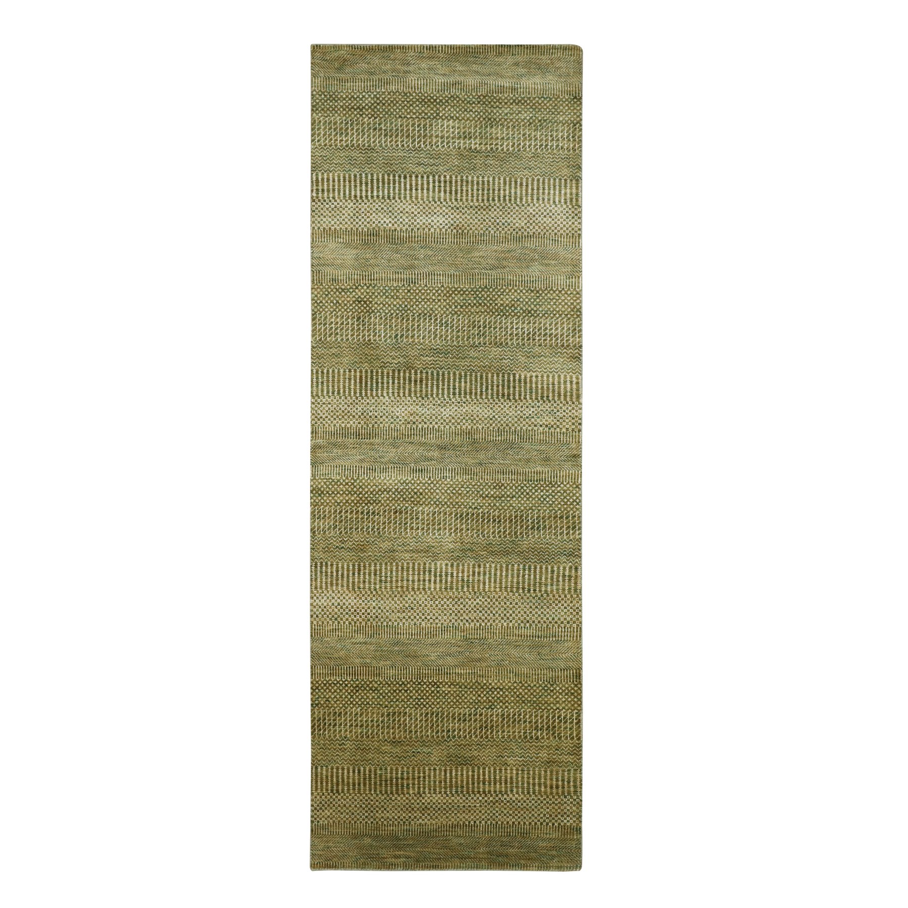 2'8"x8'2" Honey Brown, Wool and Silk, Modern Grass Design, Hand Knotted, Denser Weave, Runner, Oriental Rug 